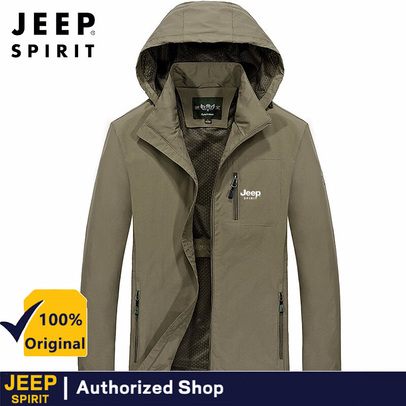  JEEP SPIRIT Áo Khoác Có Mũ Mỏng Mùa Xuân Và Mùa Thu Áo Khoác Thể Thao Ngoài Trời Thời Thượng Cho Nam Áo Khoác Áo Khoác Bomber 