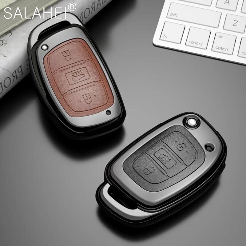 Zinc Alloy+Leather Car Key Case Cover Shell For Hyundai Elantra Tucson I40 I20 I10 Ix35 Ix45 Creta Santa Fe H-1 Auto Essories