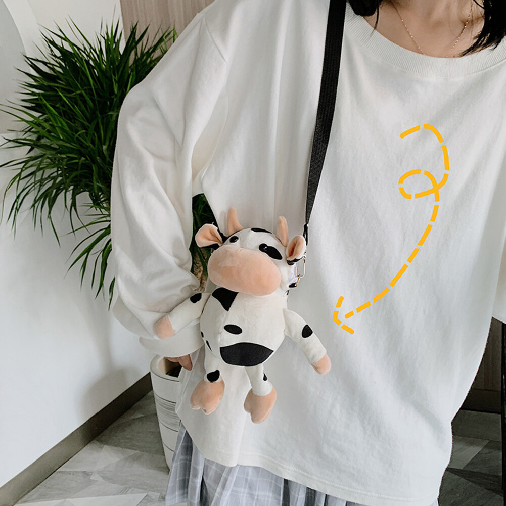 BAGOO Túi Đeo Chéo Bò Sữa Hoạt Hình Dễ Thương Ví Nữ Búp Bê Nhỏ Bằng Vải Nhung Lông Túi Đựng Điện Thoại Đáng Yêu Túi Đeo Chéo