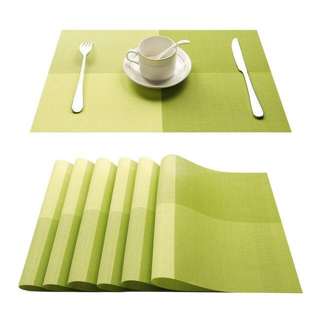 PVC ผ้าลินิน Placemats สำหรับชุดโต๊ะโต๊ะลายสก๊อต Mat ผ้ากันเปื้อนและรองจานในอุปกรณ์ครัวถ้วยไวน์ Coaster Pad สีส้มสีเขียว