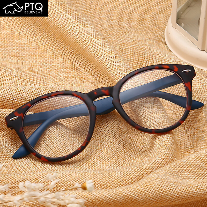 Ptq mới kính đọc sách kiểu hoài cổ PC full-frame Kính mắt viễn cho nam giới và phụ nữ độ nét cao gọng dáng tròn Kính lão