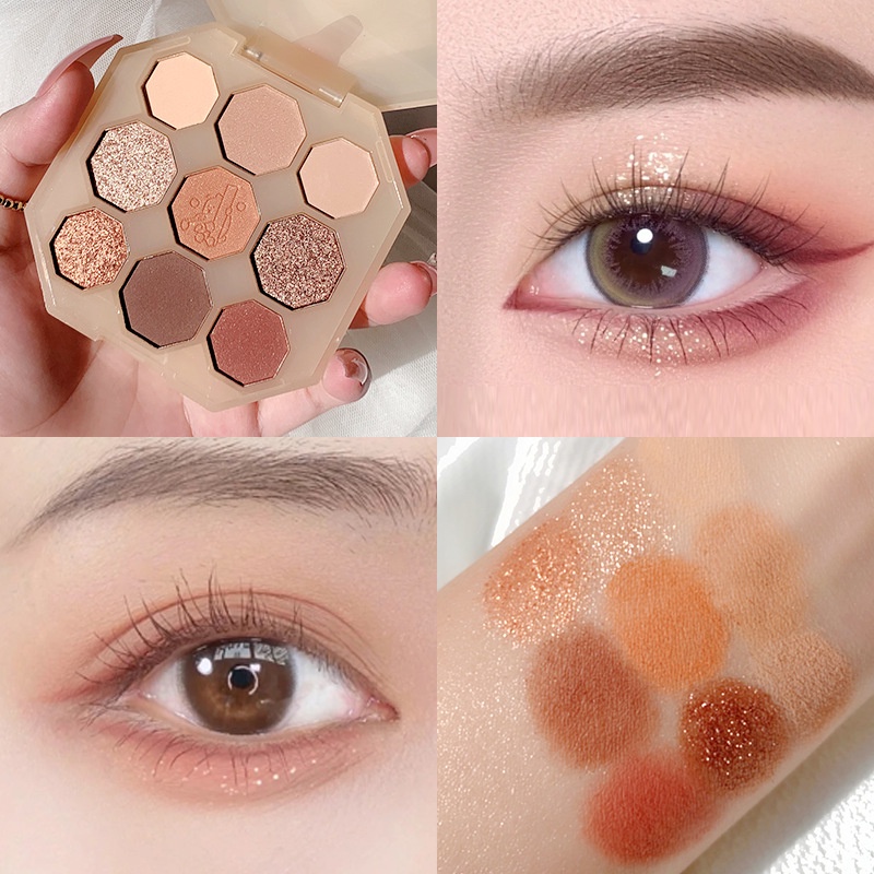 Bảng phấn mắt 9 màu hạt dẻ bảng phấn mắt đính kim sa lấp lánh ngọc trai bảng phấn mắt đính kim sa màu ngọc trai mờ