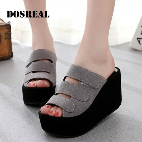 DOSREAL Wedge Sandals For Women On Sale Korean Slippers With Heels Slip On Summer Ladies Platform Sandals - ยี่ห้อ DOSREAL ราคา 394 บาท*ส่งฟรี
