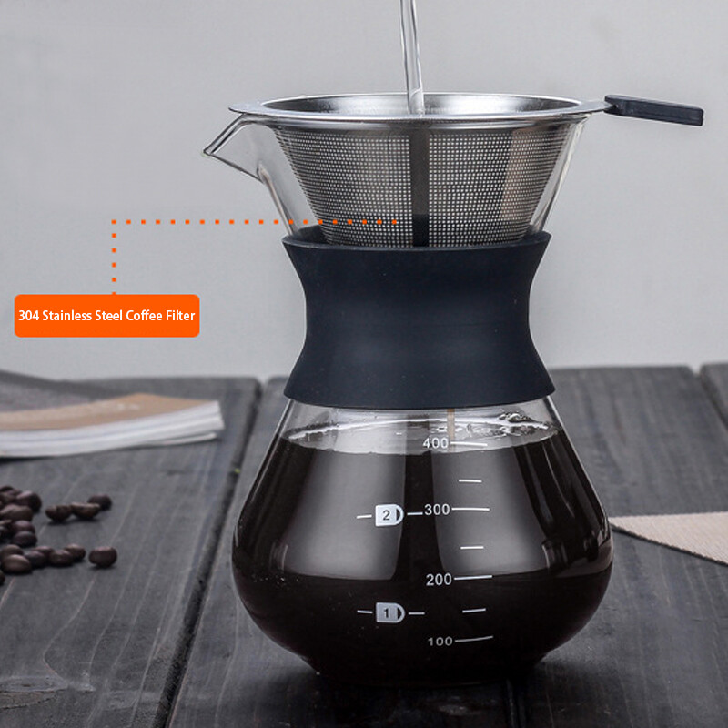 Bình cà phê pha bằng tay 200ml/400ml, porfilter thủy tinh máy pha cà phê espresso nhỏ giọt, dụng cụ lọc trà tái sử dụng coffeeware