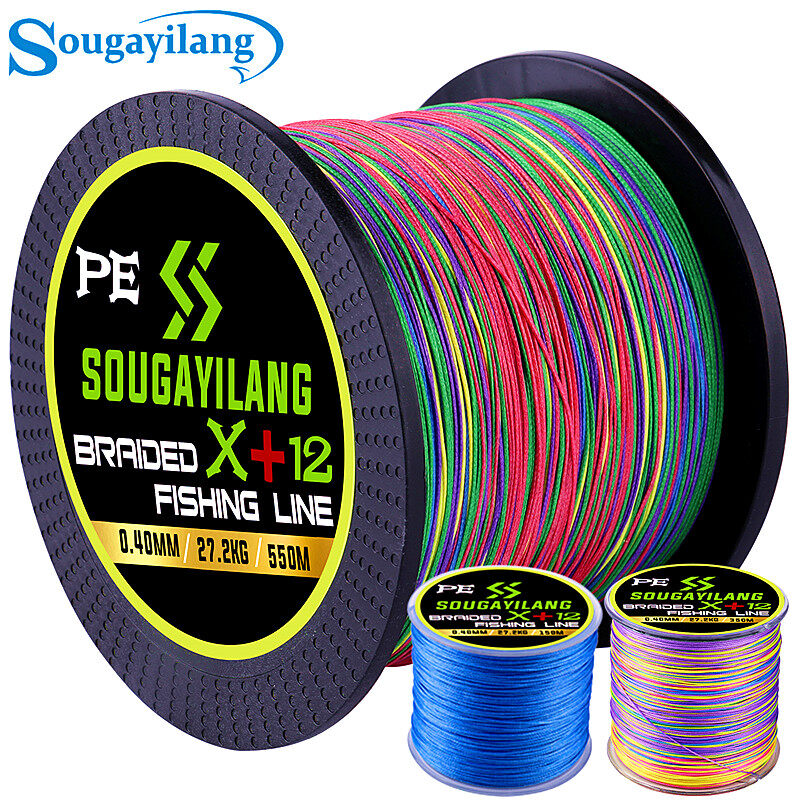 Sougayilang dây câu cá pe 12 sợi dây câu cá bện, lực kéo tối đa 150m/350m/550m đầy màu sắc 27kg