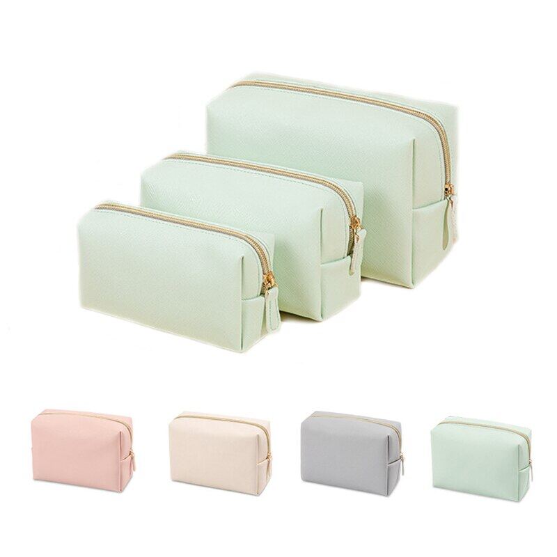 Women Cosmetic Bag Waterproof PU Leather Solid Color Makeup Pouch Travel