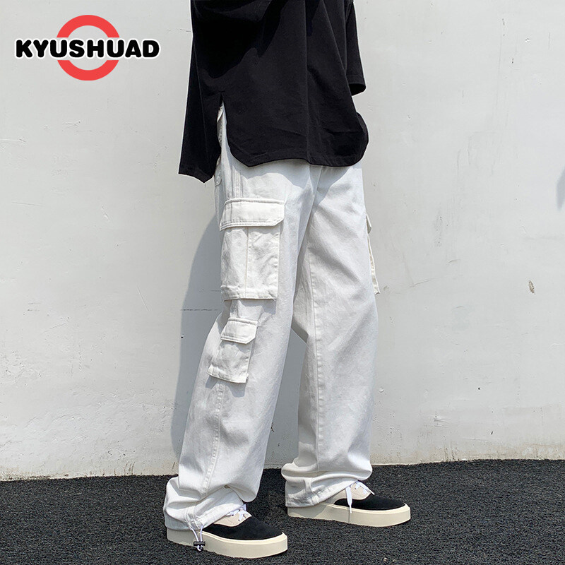 KYUSHUAD Quần Túi Hộp Nam Có Túi Lớn Quần Túi Hộp Màu Trơn Dáng Rộng Thường Ngày Quần Dài Nam quần nam boy phố