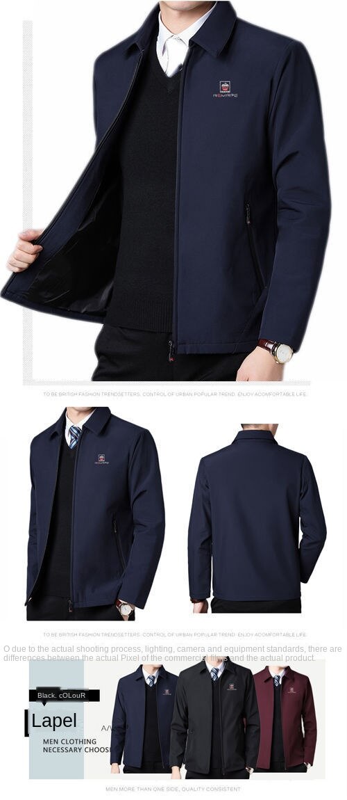 American Apple] Jacket men's lapel middle-aged and elderly spring and autumn thin jacket winter plus velvet leisure plus size dad outfit