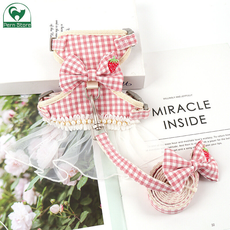 Fs dây dắt chó + yếm vải dây dắt chó teddy than panda vest với hàn quốc chó nhỏ phụ kiện cho thú cưng dây dắt chó vòng cổ cho chó mèo chuông nơ bấm - vòng đeo cổ cho chó vẩu