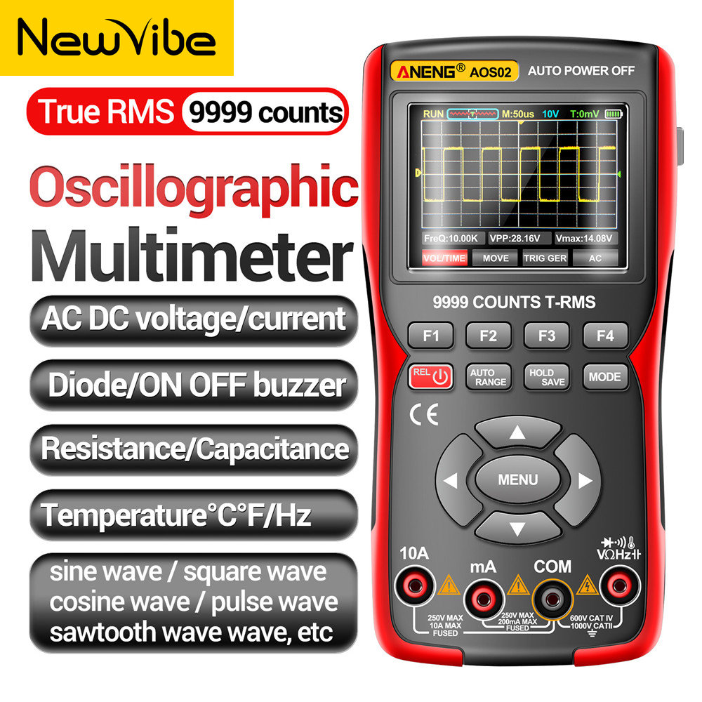 【NewVibe】ANENG AOS02 9999 Counts Professional Digital Oscilloscope Multimeter True RMS Tranistor 48MS/s Sampling Rate 10MHZ Analog Bandwidth Waveform Data Storage - ยี่ห้อ ANENG ราคา 3,749 บาท*ส่งฟรี