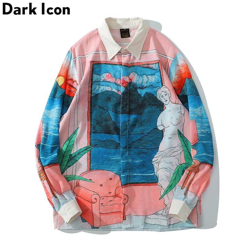 Áo Sơ Mi Nam Dài Tay In Họa Tiết Đường Phố.