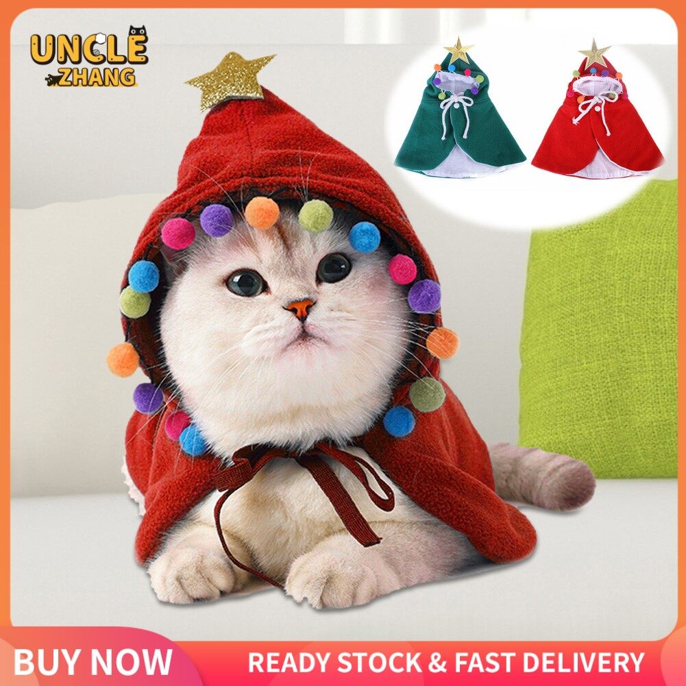 Trang phục giáng sinh cho thú cưng áo choàng giáng sinh cho cún con với ngôi sao và quả cầu áo choàng ông già noel mèo với mũ ông già noel váy hóa trang dự tiệc cho mèo mèo con