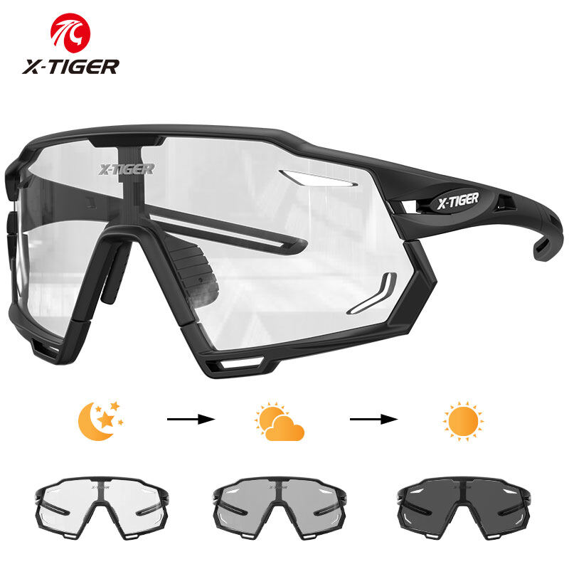 X-TIGER Kính Đạp Xe Đổi Màu Kính Râm Thể Thao Thiết Kế Hai Mục Đích Chính Hãng, Kính Đạp Xe Nhẹ Chống Chói UV400