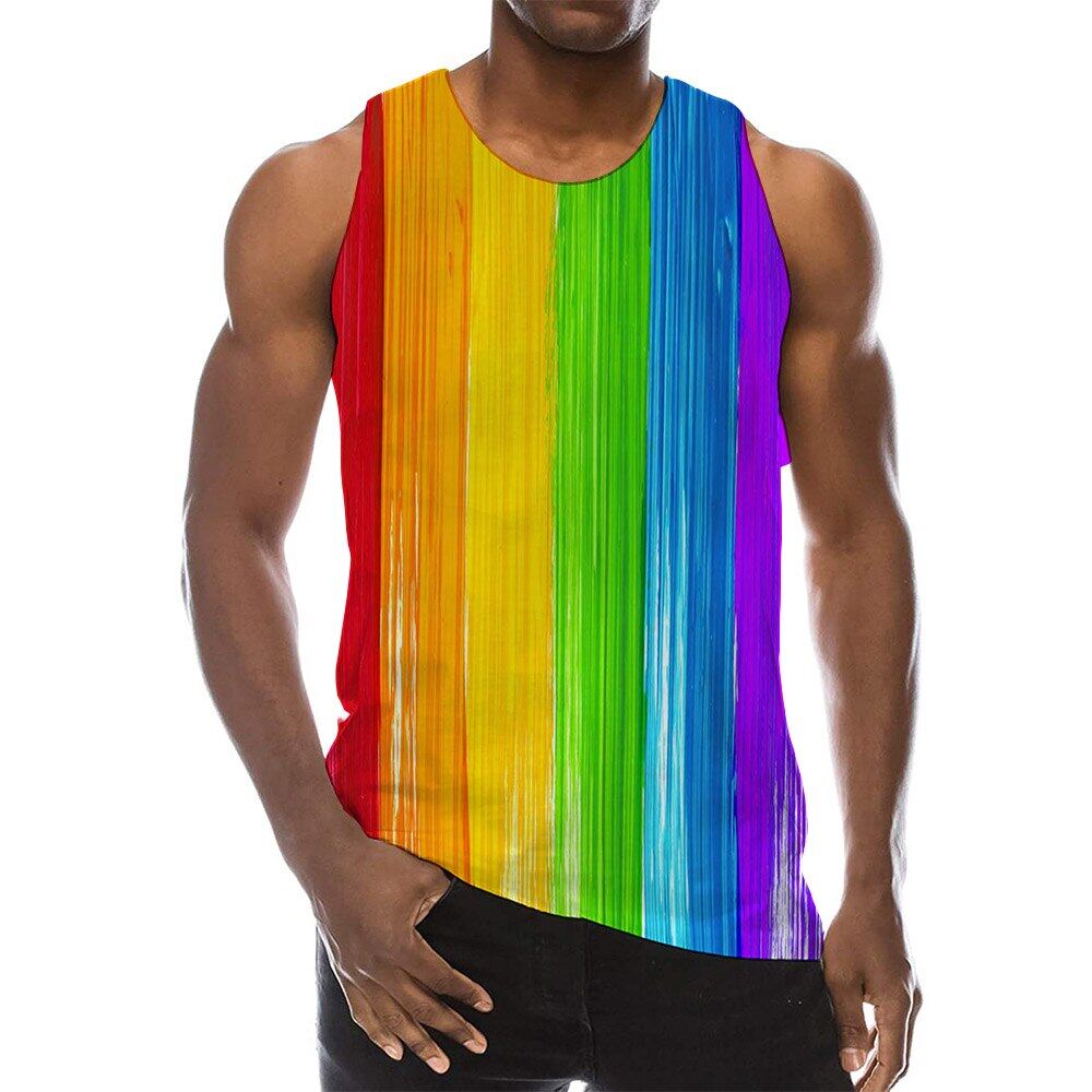 Rainbow Tank Top For Men 3D Print Colorful Sleeveless Pattern Top Graphic