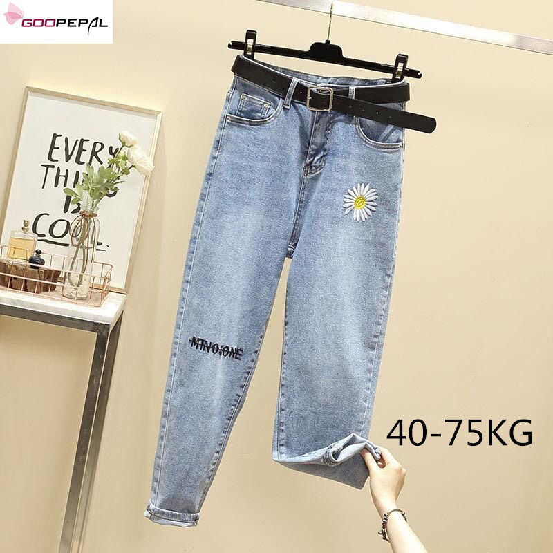 Quần Bò Nữ Thời Trang Goopepal, Quần Bò Quần Denim Mỏng Cạp Cao Dáng Suông Phong Cách Hàn Quốc Thêu Hoa Cúc Nhỏ, Mặc Mùa Hè