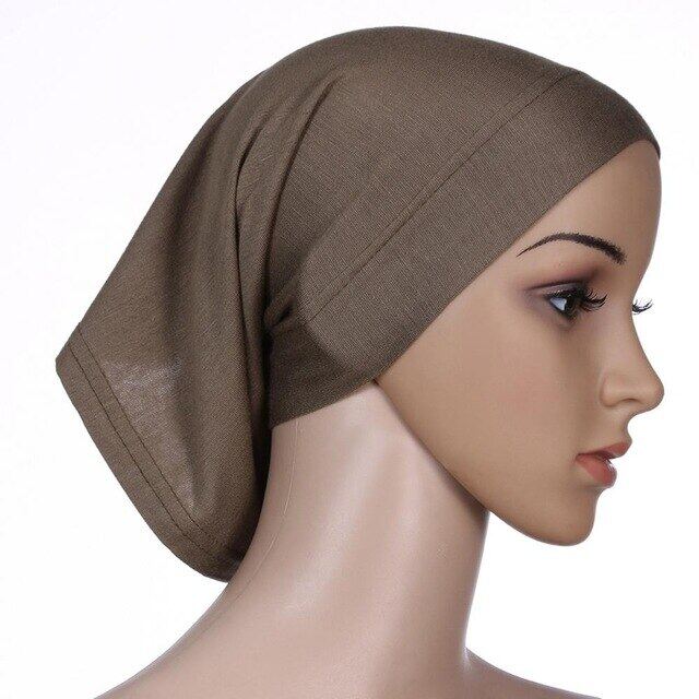 1 Pc ยืดหยุ่นผ้าโพกศีรษะผ้าฝ้ายหมวกสีทึบผู้หญิงฤดูหนาว Femme Hijabs หมวก Headscarf หมวกฮิญาบมุสลิม