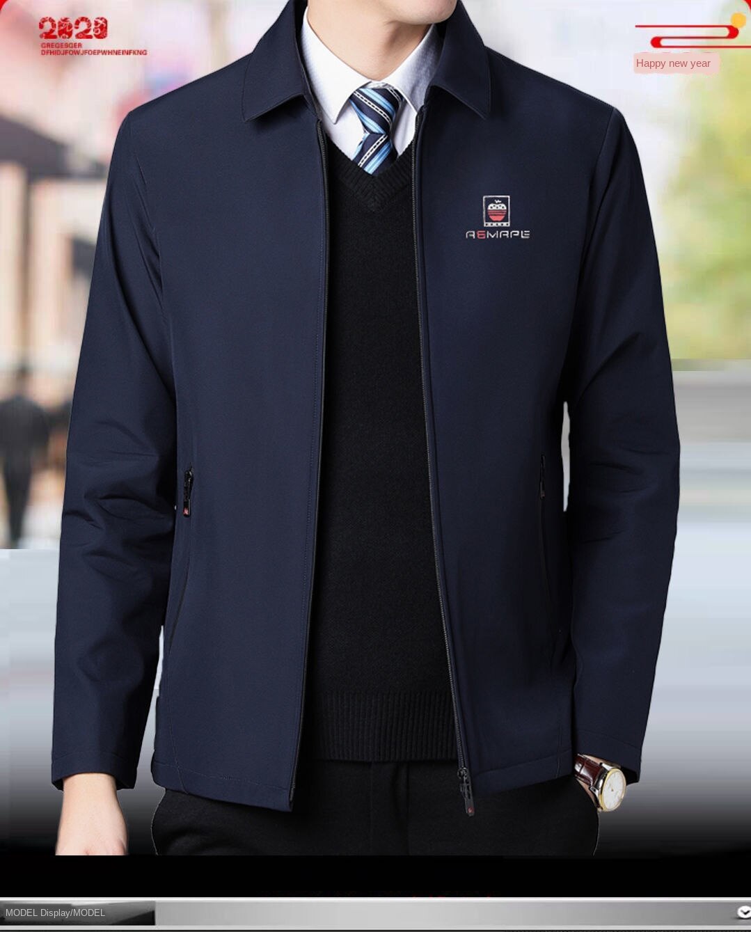 American Apple] Jacket men's lapel middle-aged and elderly spring and autumn thin jacket winter plus velvet leisure plus size dad outfit