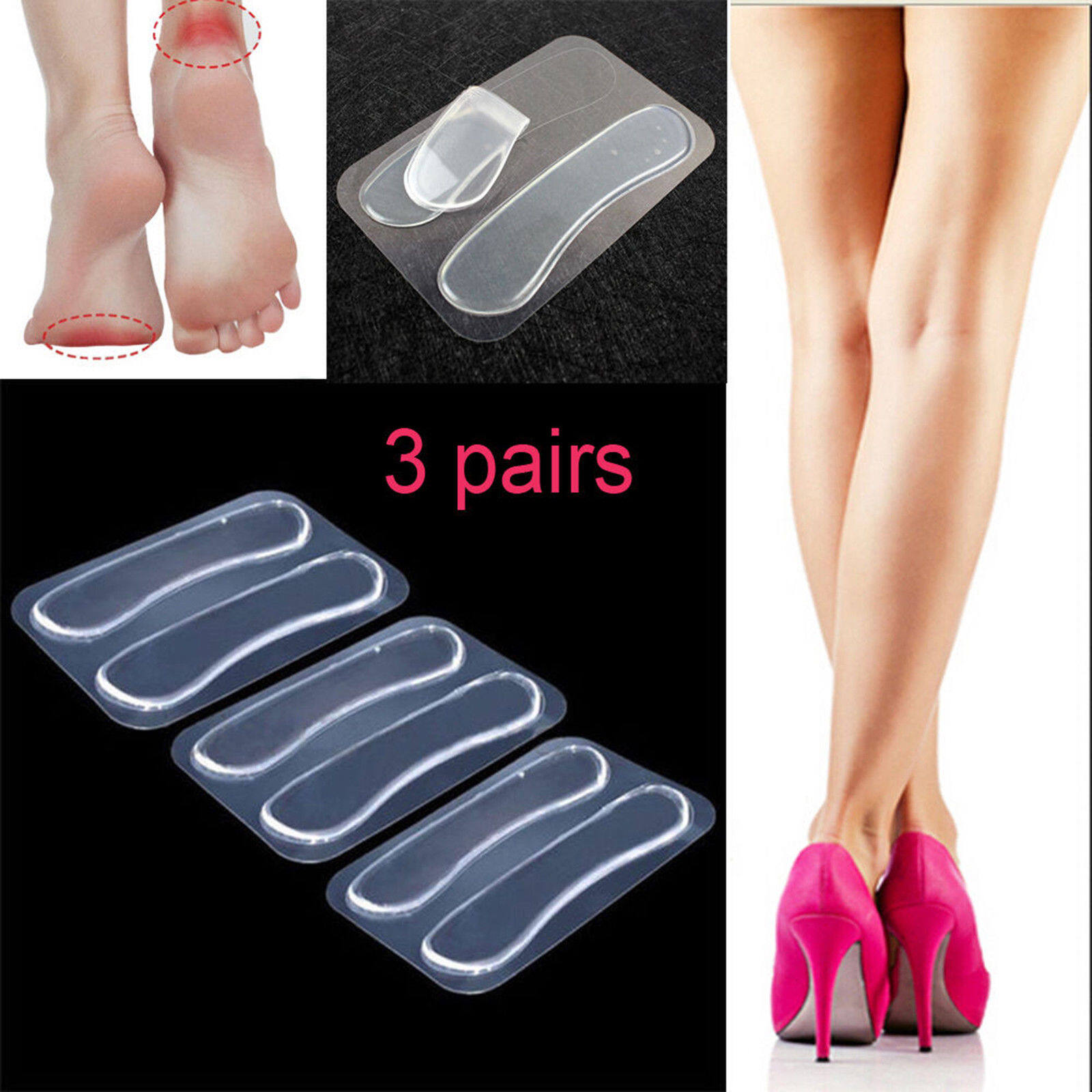 3 đôi miếng lót gót chân gel silicon miếng lót giày miếng lót giày miếng bảo vệ chăm sóc bàn chân