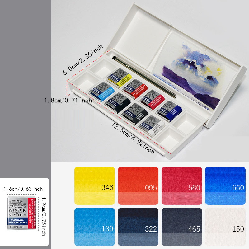 Winsor & Newton Solid Watercolor Pocket Set Portable Compact Pigment Pure Vivid Hue Fast Water Solubility Great Blending for Portrait Flower Landscape Outdoor Sketch
