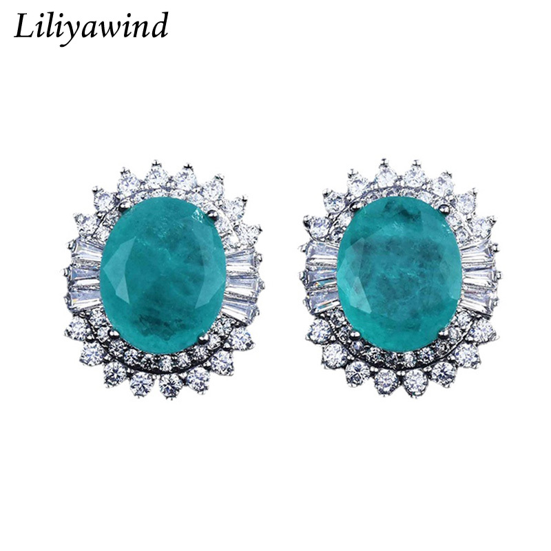 Liliya bông tai hình quả lê hình trái lê ren đá zircon đá quý màu xanh hồ sang trọng dành cho nữ tiệc đính hôn đám cưới