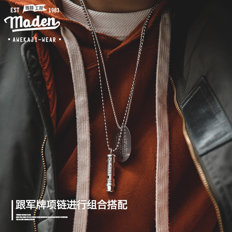 Maden thương hiệu nam thanh niên cá tính hip-hop văn hóa đường phố hợp thời trang đồ trang sức hấp dẫn Mỹ Retro 925 bạc có thể thổi cậu bé Mặt dây chuyền Joseph Hudson cùng còi Violin