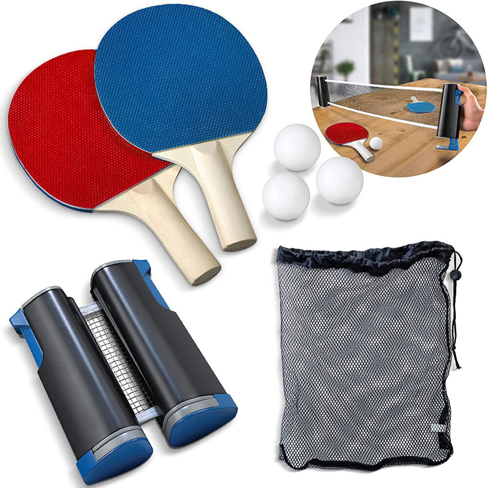 Honrane Lưới Bóng Bàn Trong Nhà Có Thể Thu Gọn Tiện Dụng Với 3 Quả Bóng Bàn, 2 Vợt