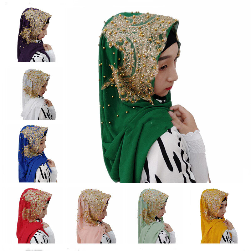 24 màu sắc hồi giáo voan hijabs khăn turban vàng hạt nhũ hijab cho phụ nữ ramadan lụa mong musulmane đổ femme dài khăn trùm đầu