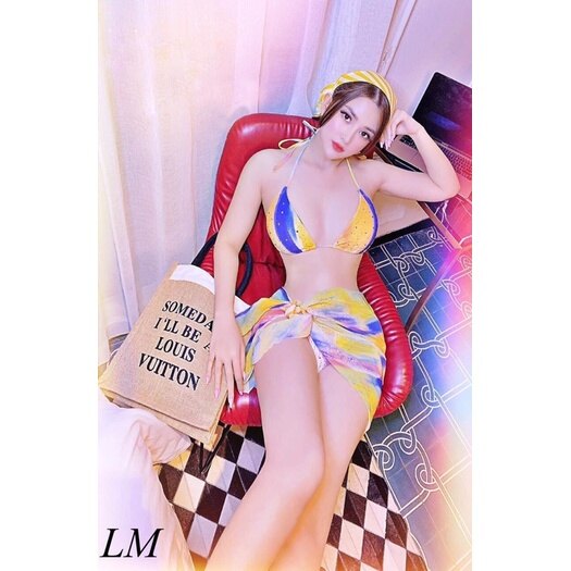 Bikini 2 mảnh chip tam giác hoạ tiết cầu vòng đủ màu đính đá lấp lánh