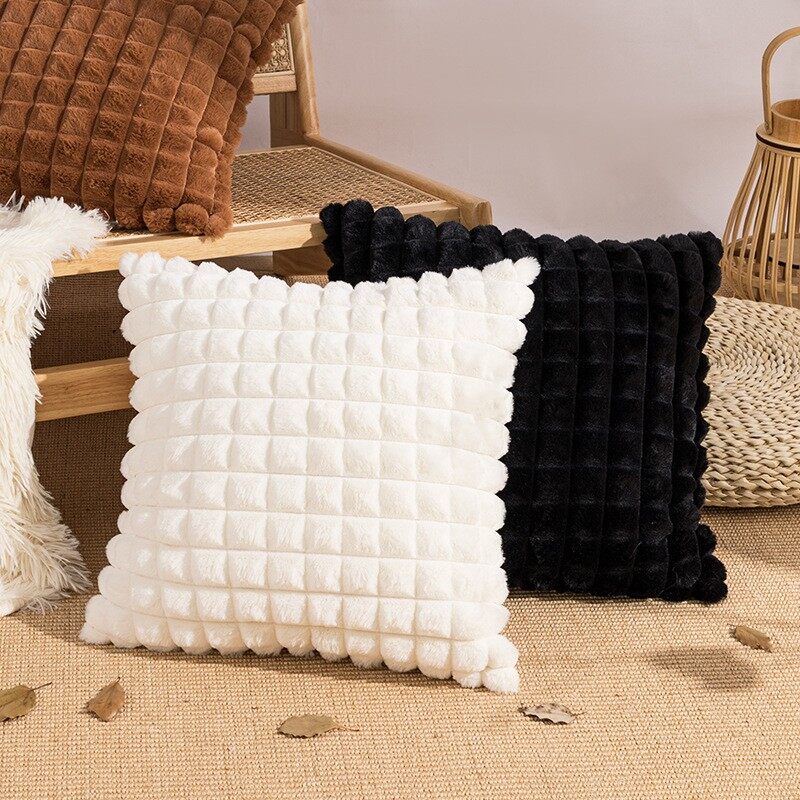 Cozy Fur Cushion Cover 30x50cm 45x45cm Luxury Modern Pattern Design Decorative Pillow Cover for Sofa Livingroom Home Decor Pillowcase Soft Fur  Decor Quality Fluffy Pillow Case Plaid Sofa Cushion Cover Fast Shipping