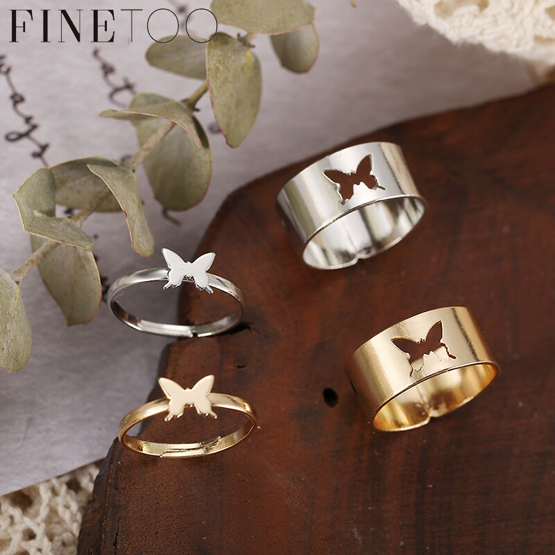 FINE TOO Fashion Adjustable Butterfly Ring For Lover Women Men Romantic Hollow Animal Wedding Couple Rings 2021 Trend Jewelry