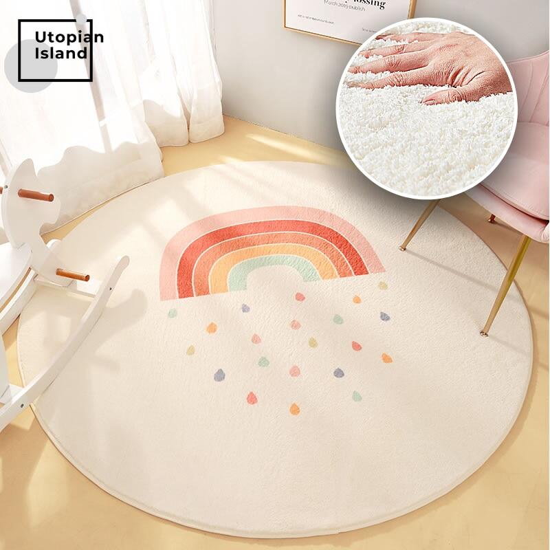 Cầu Vồng Thảm tròn Phòng Khách Hiện Đại thảm lông tơ Furry Mat Cho Trẻ Em Bé Thảm phòng ngủ Nhà Thảm Phòng Trẻ Em Thảm lông Mat