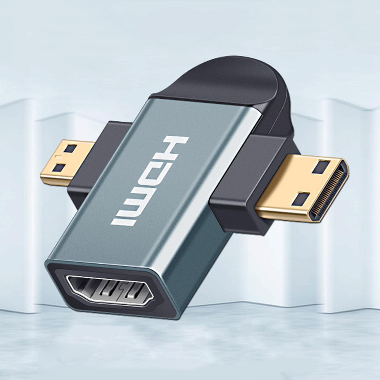 Baoblaze 3-in-1 HDMI to Mini/Micro HDMI Adapter, Mini and Micro HDMI Male to HDMI Female Universal T Adapter with Gold-Plated Connectors
