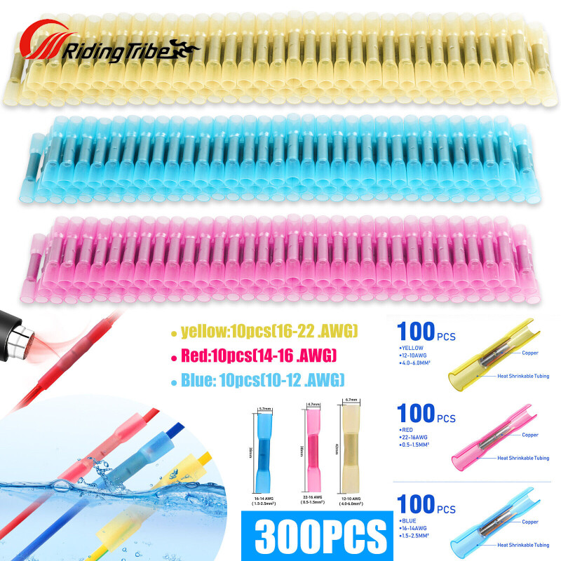 Riding Tribe 300pcs Đầu nối co khi có nhiệt bộ đầu nối cách nhiệt không thấm nước đầu nối uốn dây điện mông Splice (3 màu sắc/3 kích cỡ)