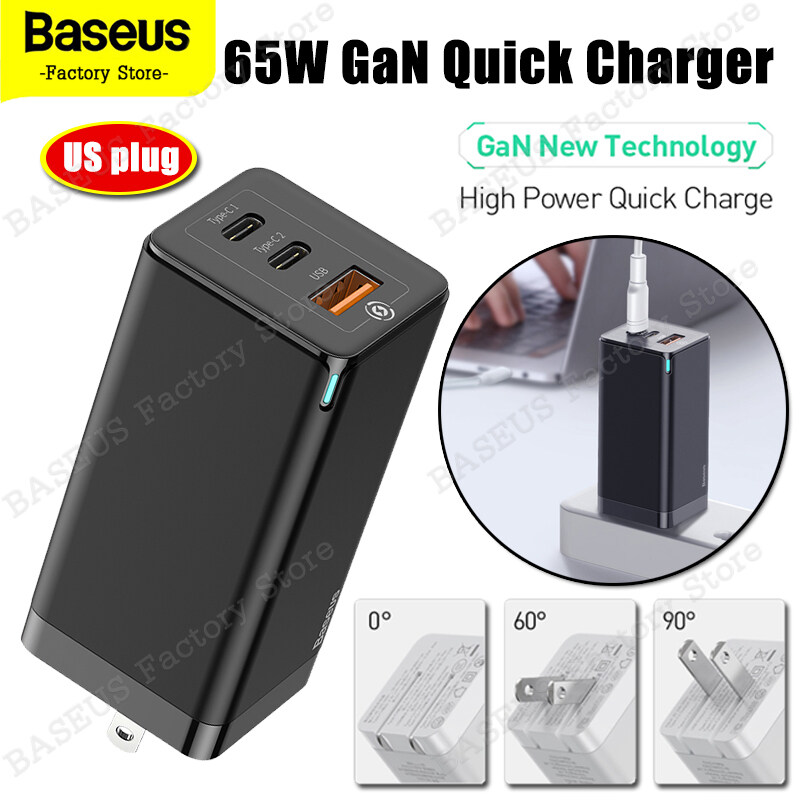 Baseus 65W GaN USB Type-C Fast Charger QC4.0 PD 3.0 Wall Charger 3 Port Quick Charging Portable Travel USB Charger US CN EU Plug for Apple 12 Macbook Pro Samsung Huawei