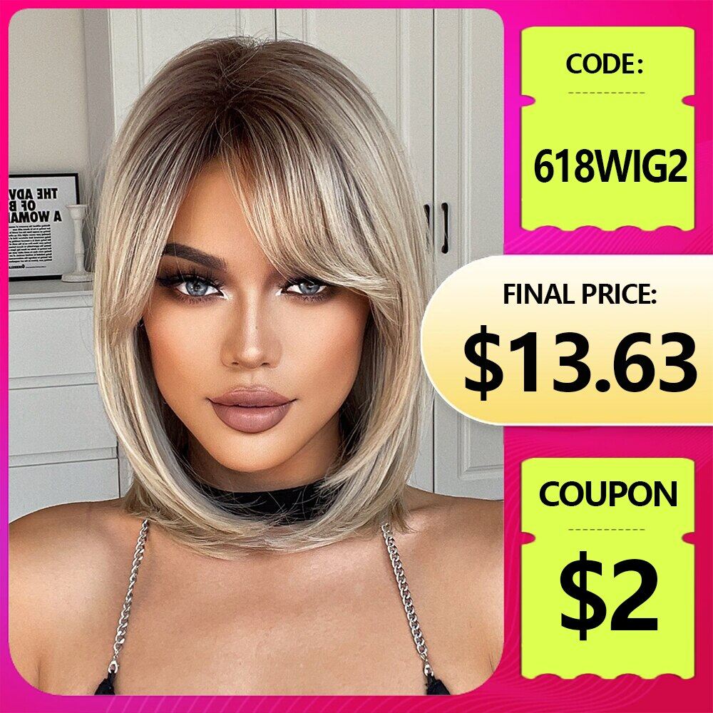 Louis FERRE Lớp Ngắn Tóc Vàng Tóc Giả Thẳng Tóc Vàng ombre bên chia tay tóc giả tổng hợp trông tự nhiên sợi chịu nhiệt