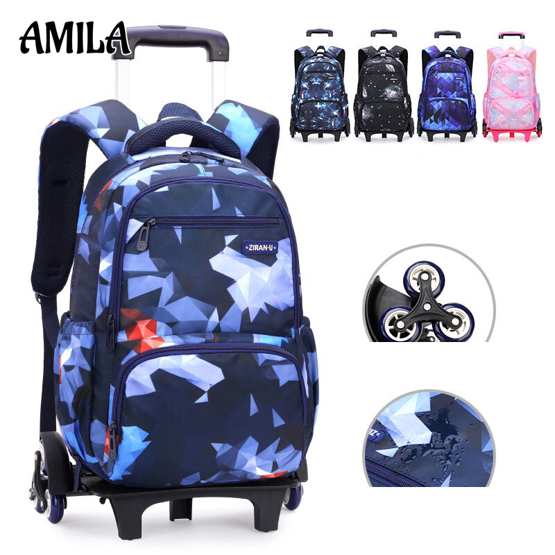 AMILA Natural fish trolley schoolbag large-capacity boys and girls primary