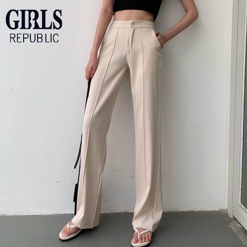 ราคาแรงสุดสุด Girls Republic Spot Wholesale womens Korean Wide leg pants slim loose summer dress wild straight casual pants ราคา 440 บาท ดีไหม