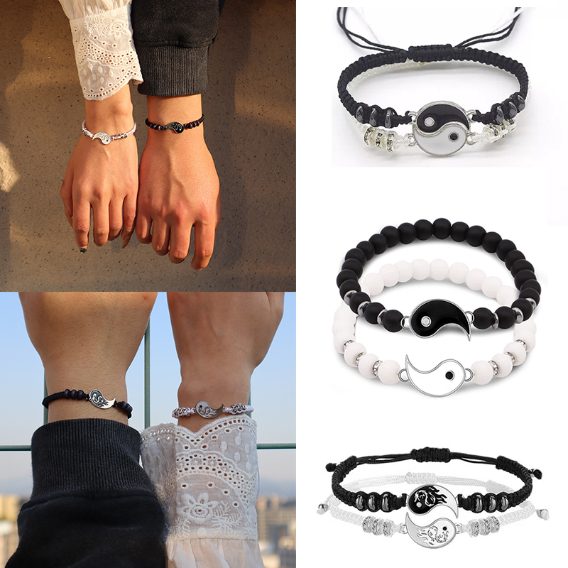 2 vòng tay hứa hẹn cặp đôi cái/bộ cho nam nữ vòng tay cặp đôi nam nữ unisex vòng tay đính cườm vòng tay chống phai màu cho bạn trai và bạn gái