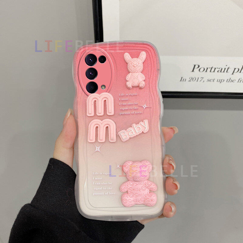 LIFEBELLE Ốp Cho OPPO Reno 5, Ốp Gấu Sáng Tạo 3D Thời Trang Màu Gradient Điện Thoại Mềm Ốp Đôi Nữ Dễ Thương Lưngbảo Vệ Chống Sốc Silicon Ốp Phong Cách Ins