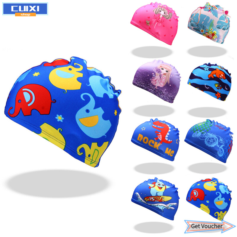 CUIXI Fashion Clothing Kids Cartoon Swimming Caps Digital Printing High Elastic Sports Swim Pool Hat Diving Hats For Boys Girls