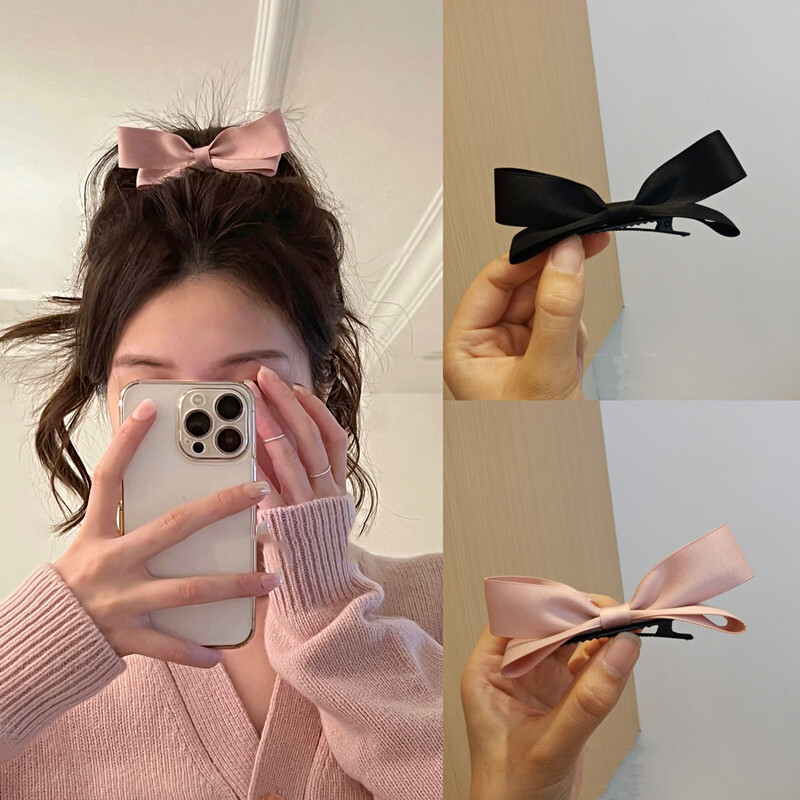 Kẹp tóc nhỏ ba chiều nơ dễ thương kẹp tóc mái màu hồng cho nữ