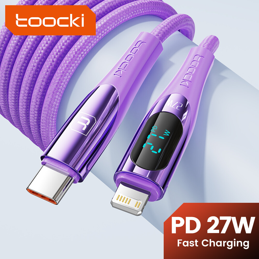 Toocki pd 27w type-c để cáp lightning màn hình led cáp sạc nhanh cho cáp sạc điện thoại 13 12 11 xr pro max