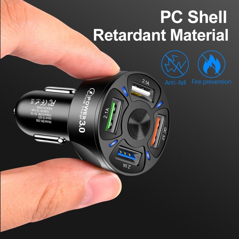 Edgar9 12V sạc điện dùng trên xe hơi USB QC3 sạc nhanh Bật lửa Ô Tô Adapter cho sạc điện thoại di động 4 cổng USB tự động essories
