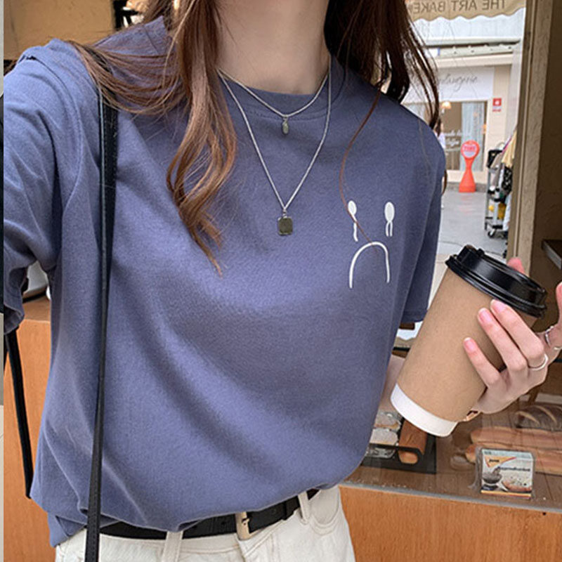 Phụ Nữ 2020 Xuân Mới Hàn Quốc Khóc Mặt In Áo Thun Nửa Tay