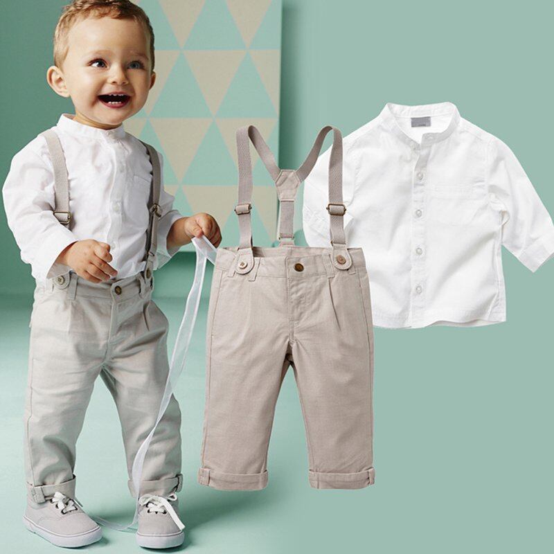 Zhihuida bộ quần áo bé trai 1-6 tuổi cotton mùa thu cho bé trai bộ quần áo tay áo dài áo + quần yếm dài quần áo bé trai