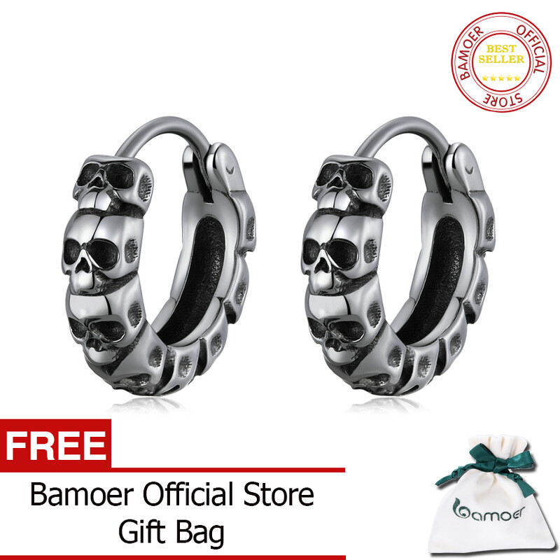 BAMOER Fashion Stainless steel Dark skull Earrings For Men Women Unisex Ear Studs Fashion Jewelry STE449 ราคา 252 บาท*ส่งฟรี