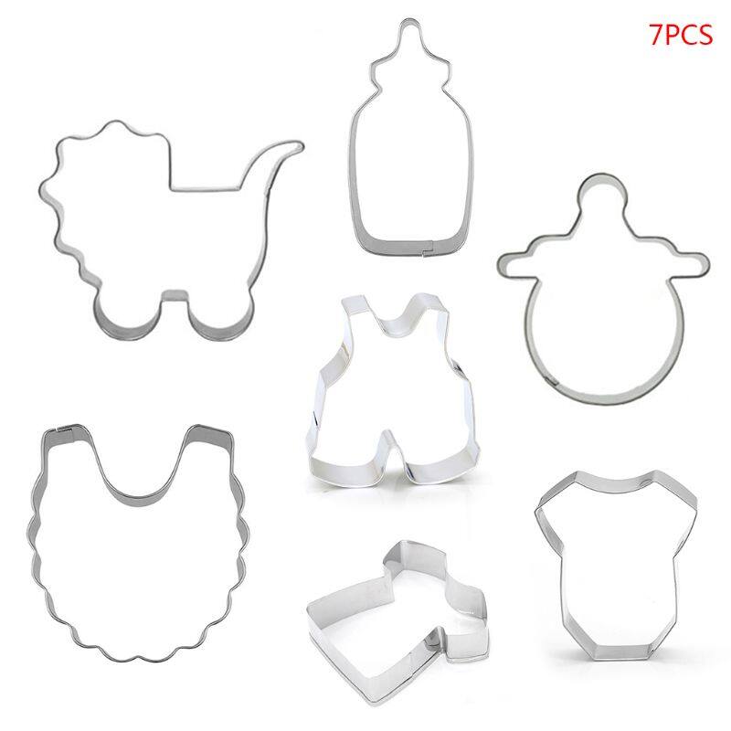 7 Cái/bộ Thép Không Gỉ Bé Xe Đẩy Ăn Chai Quần Áo Bib Shape DIY Cookie Cutter Bánh Quy Khuôn Baking Trang Trí Công Cụ