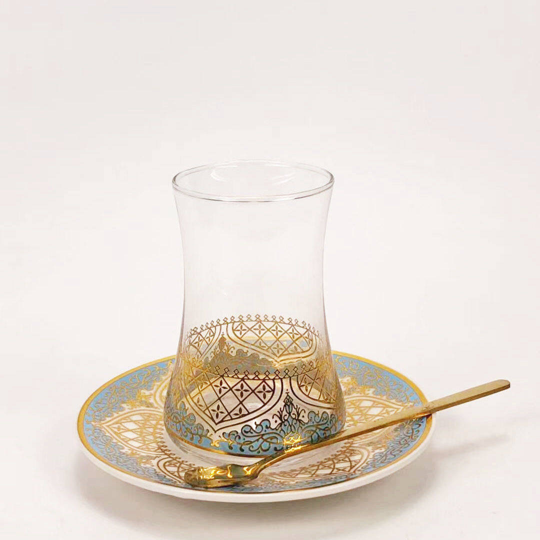 3Pcs/Set Luxury Coffee Cup Turkish Court Glass Mugs Black Turkey Tea Cup Exotic Afternoon Leisure Teacup Set - 5