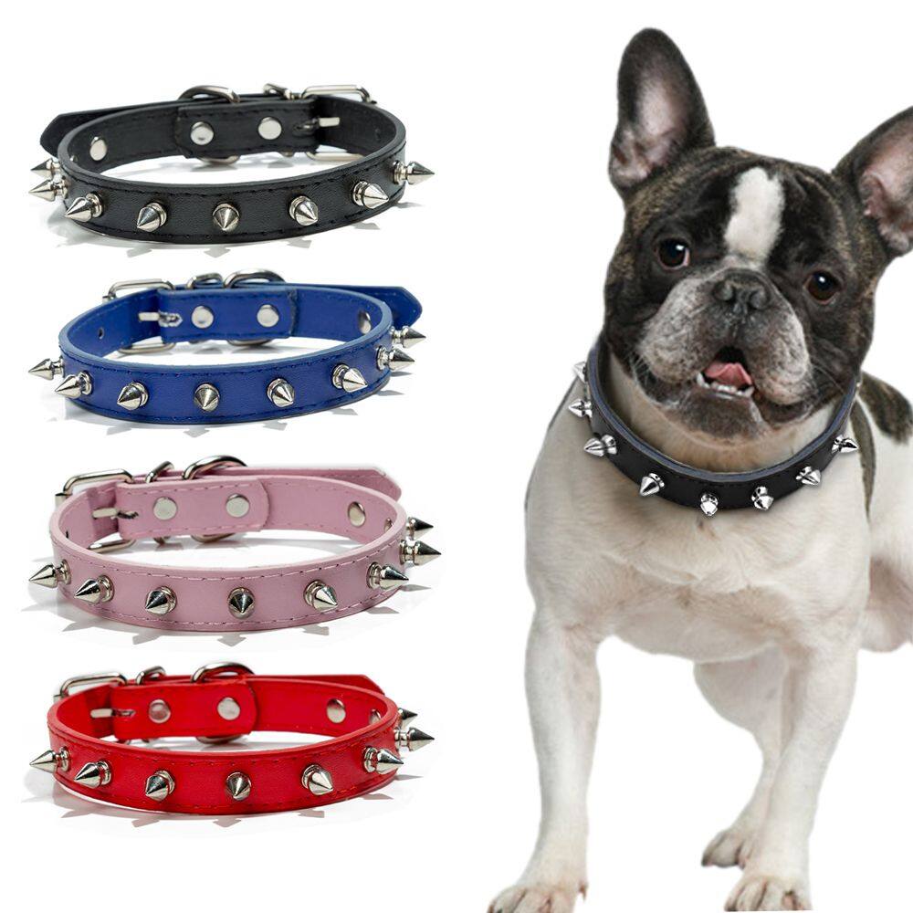 Spiked Studded Pu Leather Pet Dog Collar Bulldog Rivet Adjustable Safety Supplies New,rose Red