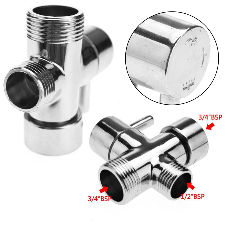 Van chuyển hướng đồng thau 3way đầu nối bộ chuyển đổi chữ t mạ crôm cho đầu vòi hoa sen đầu vòi phun nước cố định cho phòng tắm